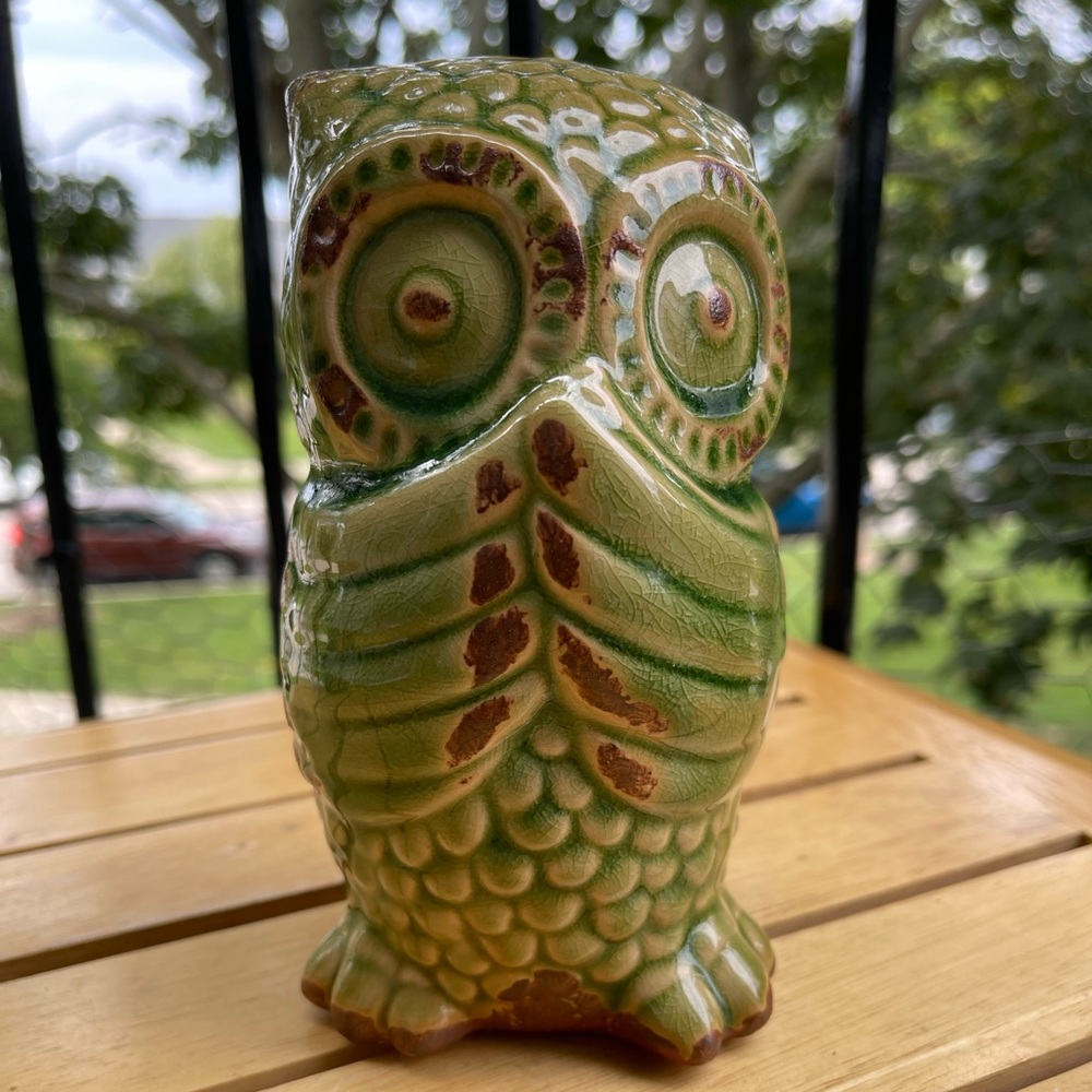 Green and Brown Ceramic Owl Speak No Evil
